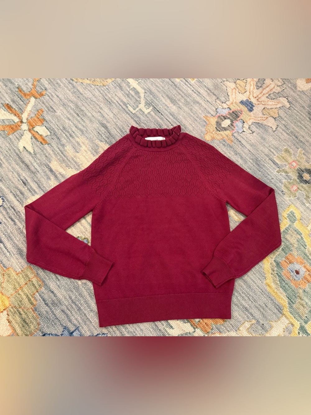 Women’s ruffled mock collar sweater red burgundy size XS